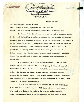 Memorandum from Representative Charles Deane to President Harry S. Truman