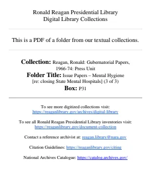 Issue Papers - Mental Hygiene [re: closing State Mental Hospitals] (3 of 3)