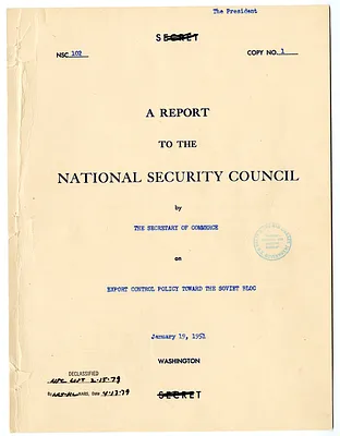National Security Council Report 102, Report to the National Security Council by the Secretary of Commerce on Export Control Policy Toward the Soviet Bloc