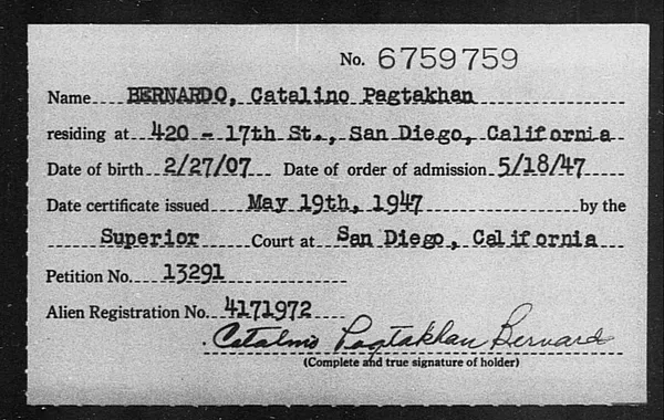 Bernardo, Catalino Pagtakhan - 1947