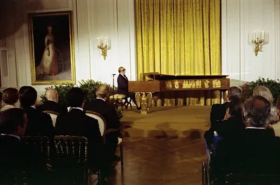 Pianist George Shearing Performing in the East Room during the Entertainment Portion of a State Dinner Honoring President Kekkonen of Finland