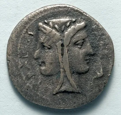 Two Litrae: Janiform Head, laureate (obverse)