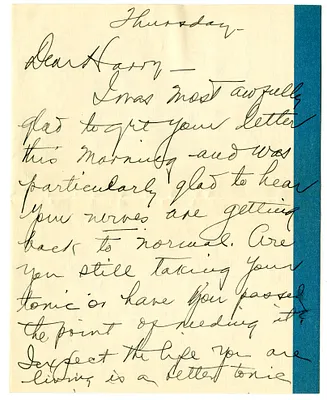 Letter from Bess W. Truman to Harry S. Truman
