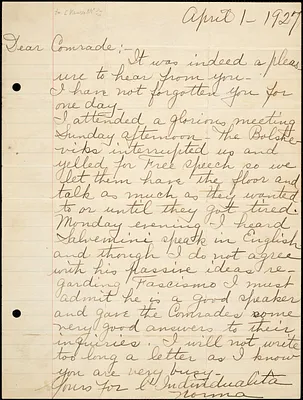 Norma autographed letter signed to [Bartolomeo Vanzetti], 1 April 1927