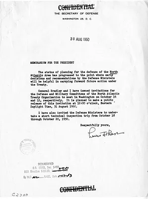Memorandum from Secretary of Defense Louis Johnson to President Harry S. Truman