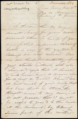 Letter from Maria Weston Chapman, Rue de Monsieur, Faubourg St. Germain, Paris, [France], to Mary Anne Estlin, Friday, Nov. 11, [1854?]