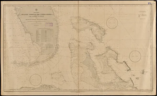 North America, Atlantic coast of the United States, Cape Canaveral to Havana with Straits of Florida and Bahama Banks