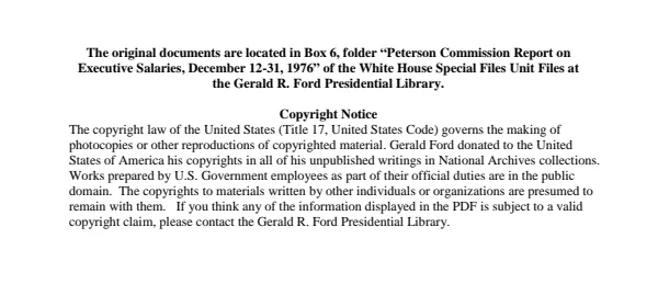 Peterson Commission Report on Executive Salaries, December 12-31, 1976