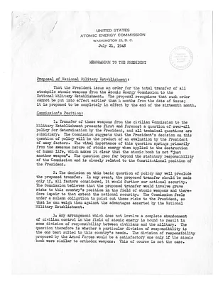 Memorandum from David Lilienthal to President Harry S. Truman