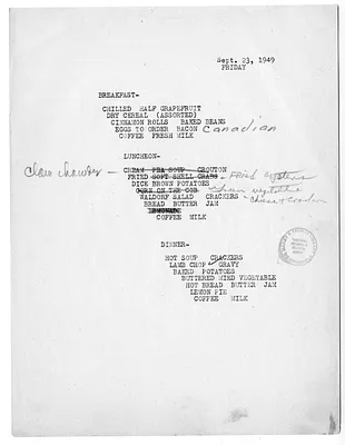 USS Williamsburg Menu
