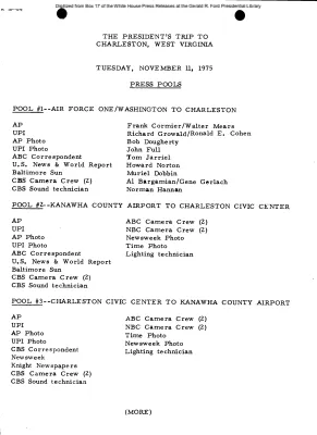 President's Trip to Charleston, West Virginia [Pool Assignments]