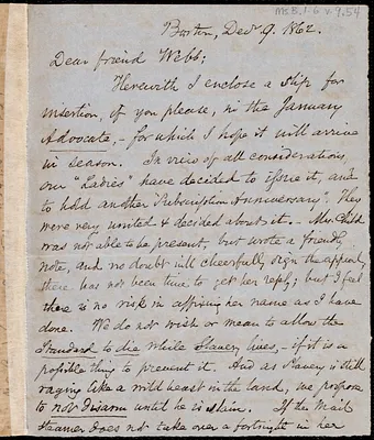 Letter from Samuel May, Boston, to Richard Davis Webb, Dec. 9, 1862