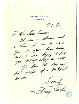 Letter from President Jimmy Carter to Bess W. Truman
