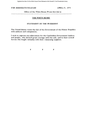 Statement by the President on the fall of the Government of the Khmer Republic [Ford Speech or Statement]