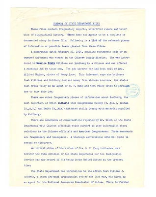 Summary of State Department Files