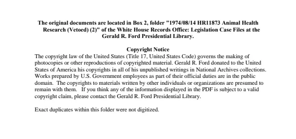 1974/08/14 HR11873 Animal Health Research (Vetoed) (2)