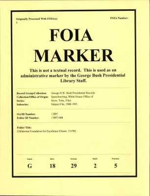 [Oklahoma Foundation for Excellence Dinner, 5/4/90]