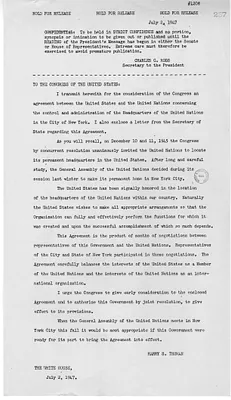 Press Release, Letter from President Harry S. Truman to the Congress of the United States
