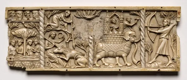 Panel from a Casket with Scenes from Courtly Romances