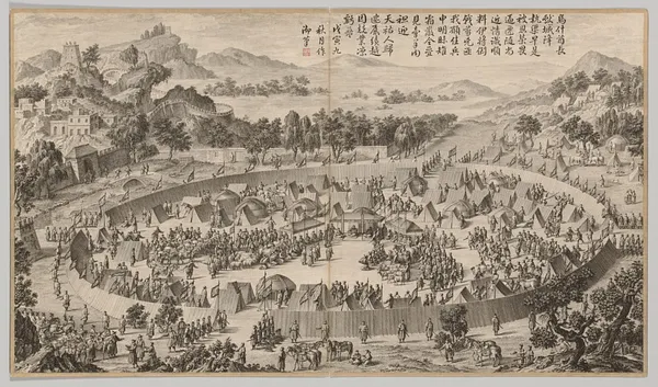 Chieftain Wushe Surrendering the City: from Battle Scenes of the Quelling of the Rebellions in the Western Regions, with imperial Poems
