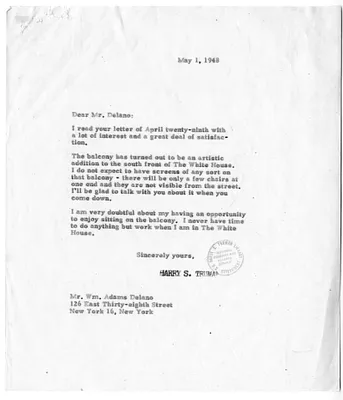 Correspondence Between President Harry S. Truman and William Adams Delano, with Attachment