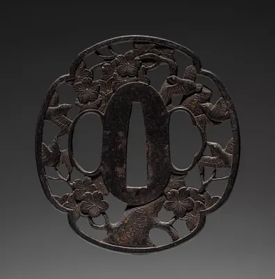 Sword Guard (Tsuba) with Birds in Cherry