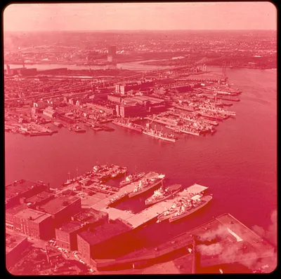 Historic Boston Harbor, air view Navy Yard