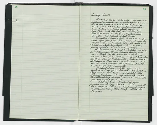 Handwritten journal entry for February 16, 1969