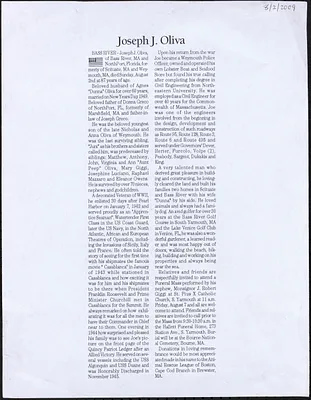 Obituary for Joseph J. Oliva, August 2, 2009