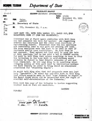 Department of State Telegram from Ambassador Jefferson Caffery to Secretary of State Dean Acheson