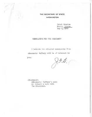Memorandum from Secretary of State James Byrnes to President Harry S. Truman, with Attachment