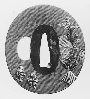 Tsuba with Dancers Celebrating New Year