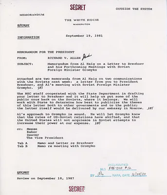 Suggested  Letter (by Richard Allen) from President Ronald Reagan to President Brezhnev regarding President Reagan's thoughts on the future direction of U.S and Soviet Relations,  09/18/1981