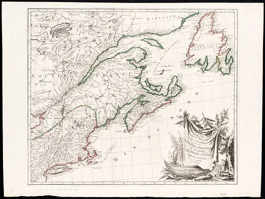 Partie orientale du Canada, avec la Nouvelle Angleterre, l'Acadie, et la Terre-Neuve