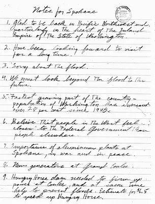 Handwritten Memorandum, Notes for Spokane [Washington]