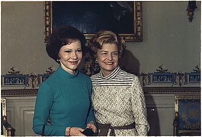 Rosalynn Carter and Betty Ford at the Carter Inauguration