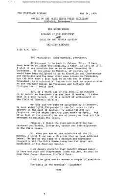 Remarks of the President and Question and Answer Session, Tri-City Airport (Bristol, Tennessee) [Ford Speech or Statement]