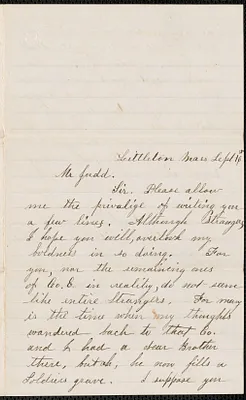 Letters from Miss Parker and Miss Whitcomb, Littleton, Mass., to William Jubb, West Chelmsford, Mass., September 1865