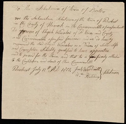 John Springfield indentured to apprentice with Elijah Winslow of Penobscot, 21 July 1802