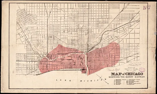 Map of Chicago showing the burnt district