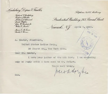 Letters Received to A. Roeder, April 6, 1925