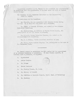 Memorandum, Suggestions Submitted to Mr. Baruch