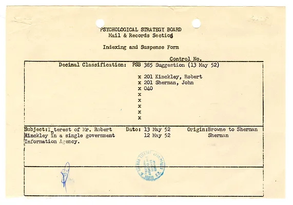 Indexing Form re Robert Hinckley, with Attached Correspondence