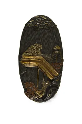 Kashira with Bridge and Maple Trees