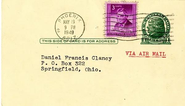 Postcard from the Executive Office of the State of Arizona to Daniel F. Clancy