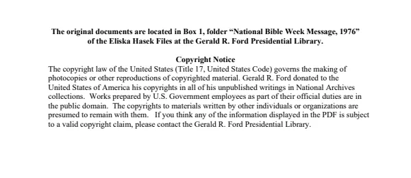 National Bible Week Message, 1976