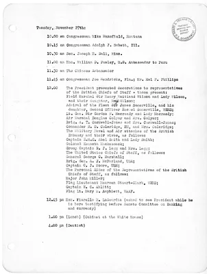 Daily Appointment Sheet for President Harry S. Truman