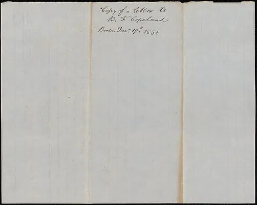 Copy of a letter from Samuel Warner to B. F. Copeland, 19 December 1851