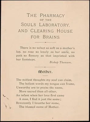 Victoria Woodhull Martin: "The pharmacy of the souls laboratory...", [approximately 1884-1927]