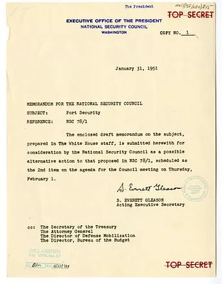 Memorandum from S. Everett Gleason to the National Security Council with Attachment and Related Note